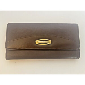 Liz Claiborne brown leather trifold checkbook wallet